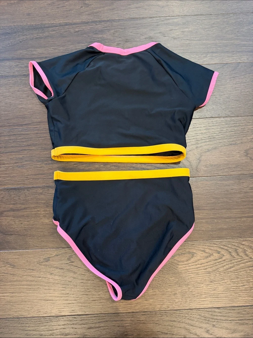 Old Navy Black Two-Piece Swimsuit with Pink & Yellow Trim Size M/8 - C11-659